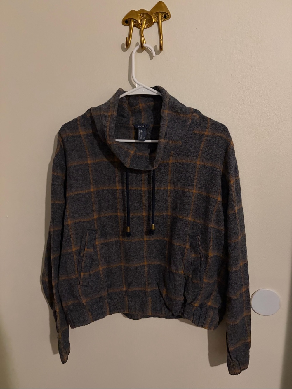 Forever 21 Plaid Cowl Neck Drawstring Sweater